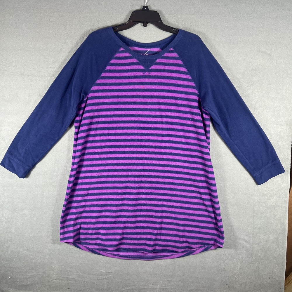 Sonoma Life + Style Women's Large L Purple Navy Striped Fleece Sleepshirt